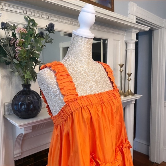 DEVOTION TWINS Bright Orange Cotton Poplin Sleeveless High-Lo Midi Dress OSFM - Picture 6 of 15